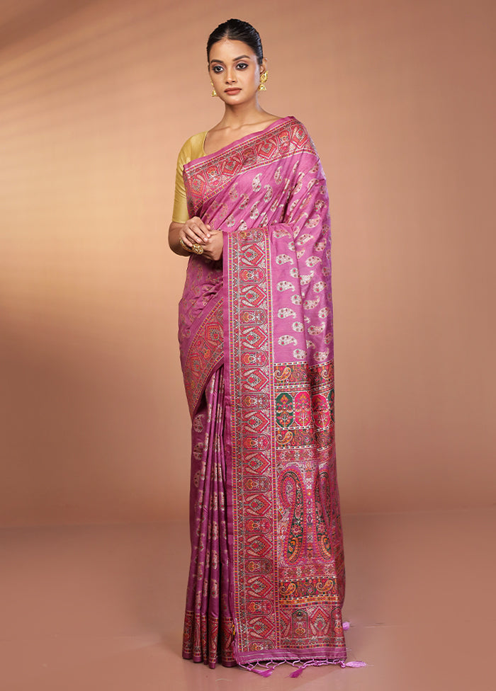 Purple Dupion Silk Saree With Blouse Piece