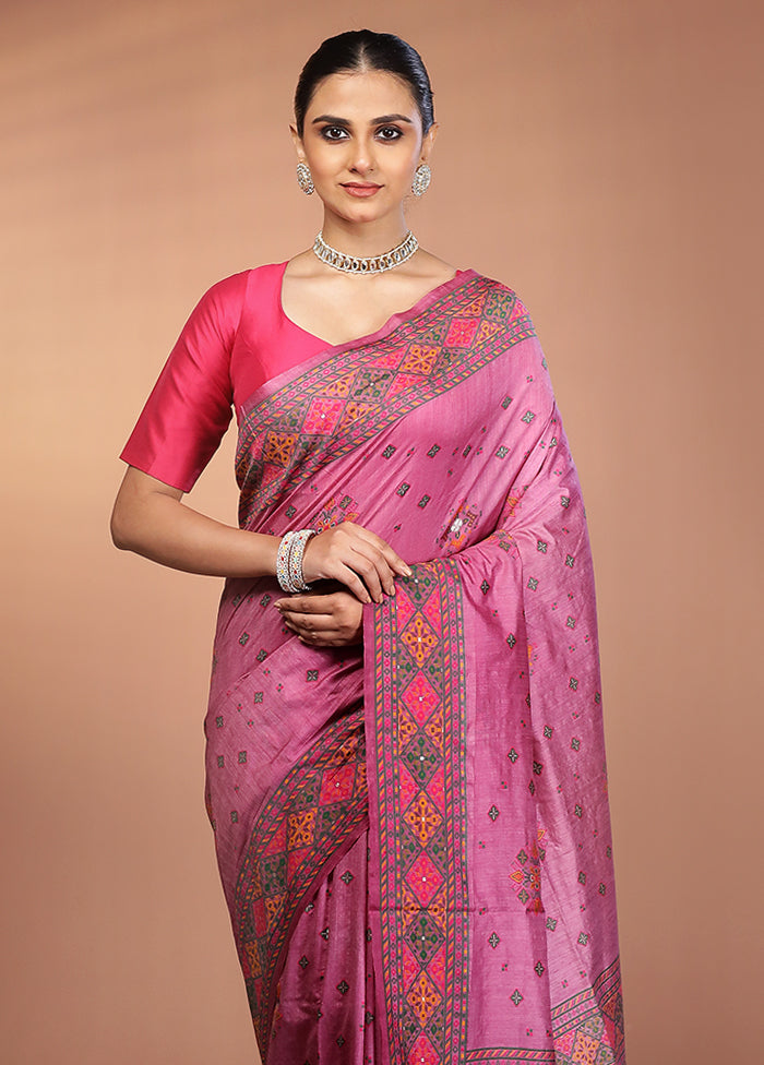 Pink Dupion Silk Saree With Blouse Piece