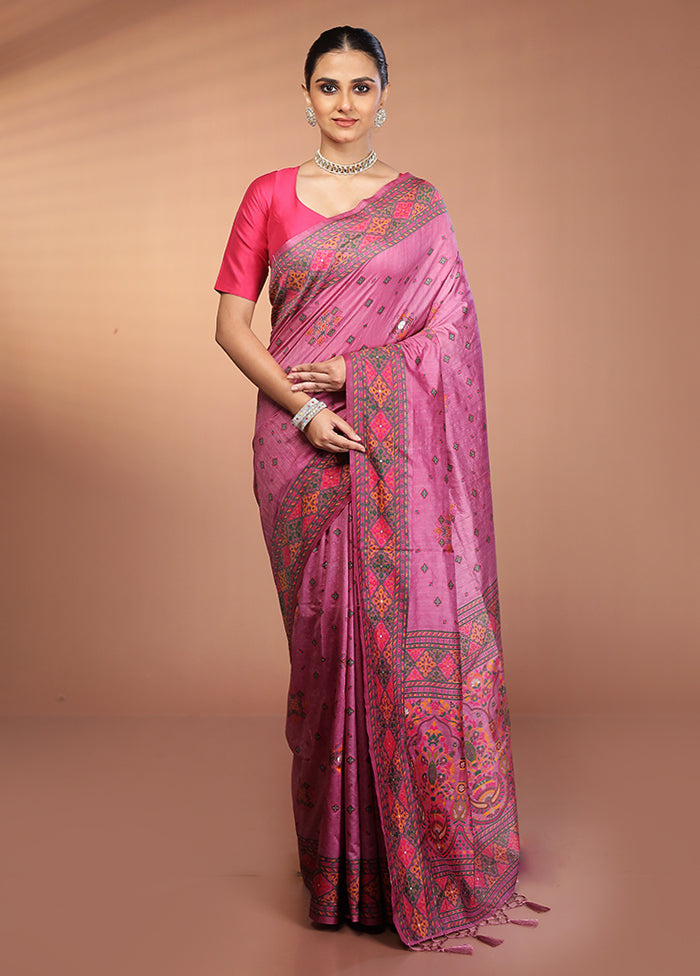 Pink Dupion Silk Saree With Blouse Piece