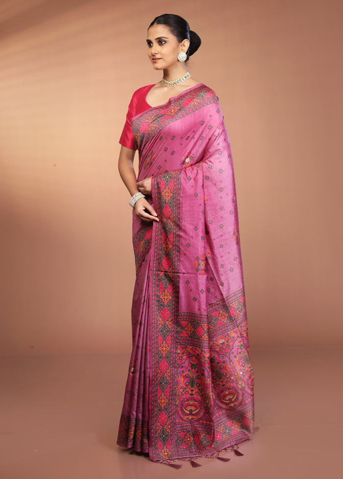 Pink Dupion Silk Saree With Blouse Piece