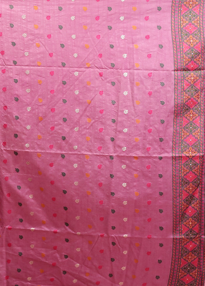 Pink Dupion Silk Saree With Blouse Piece