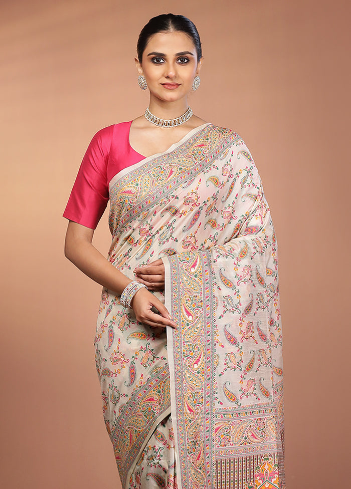 Cream Dupion Silk Saree With Blouse Piece