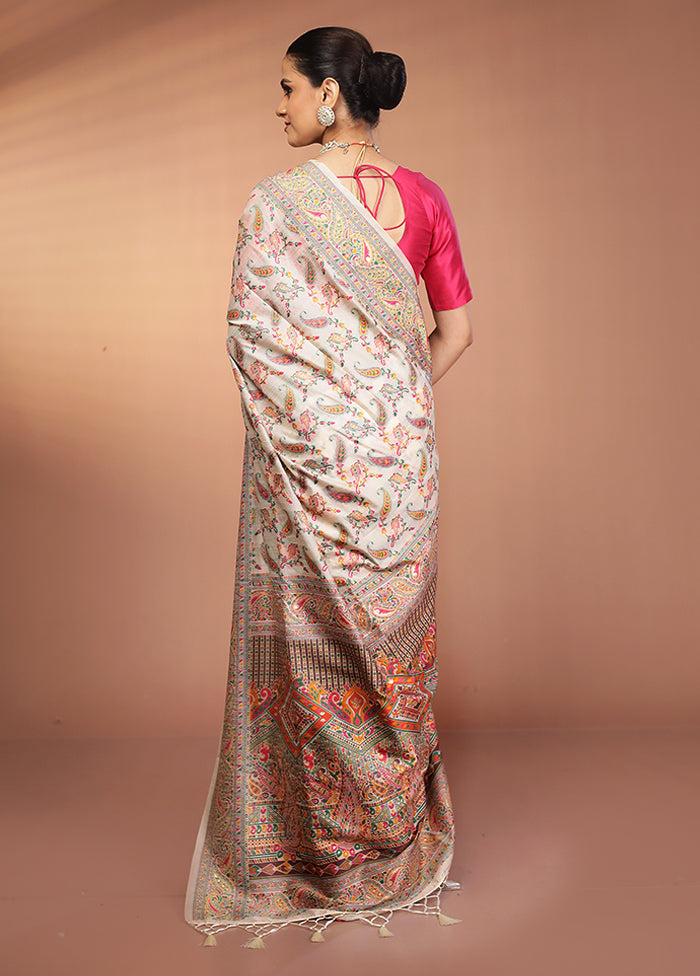 Cream Dupion Silk Saree With Blouse Piece