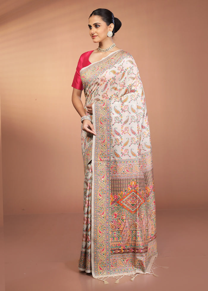 Cream Dupion Silk Saree With Blouse Piece