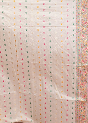 Cream Dupion Silk Saree With Blouse Piece