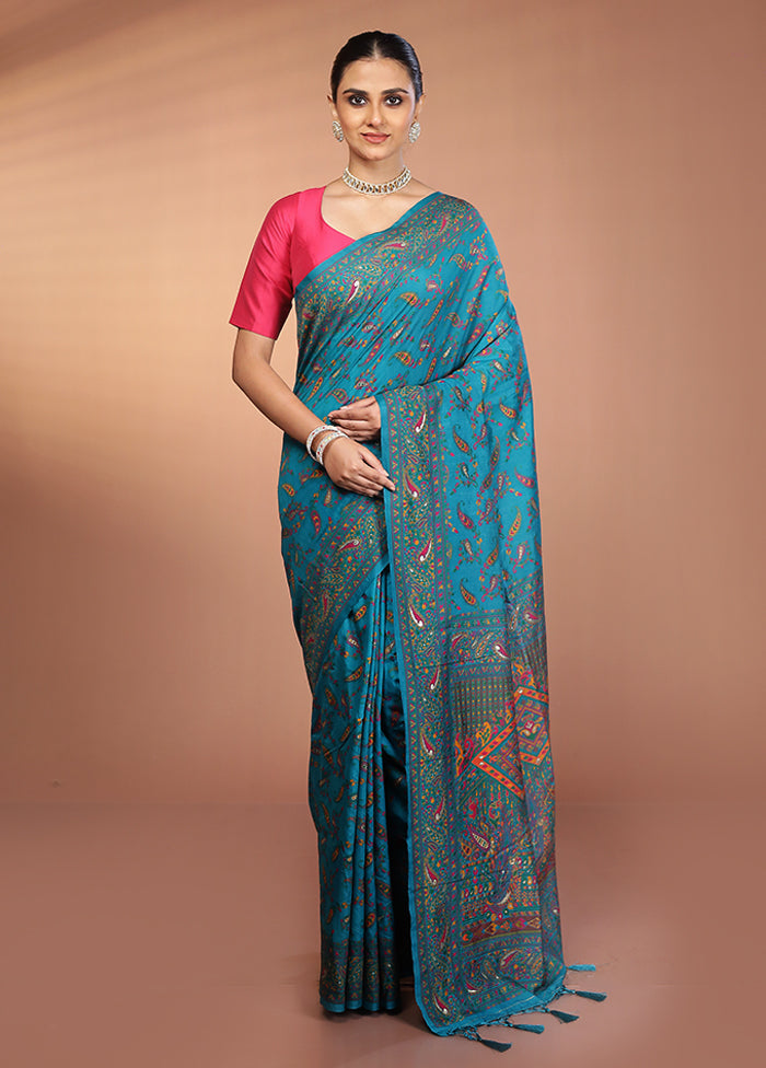 Green Dupion Silk Saree With Blouse Piece