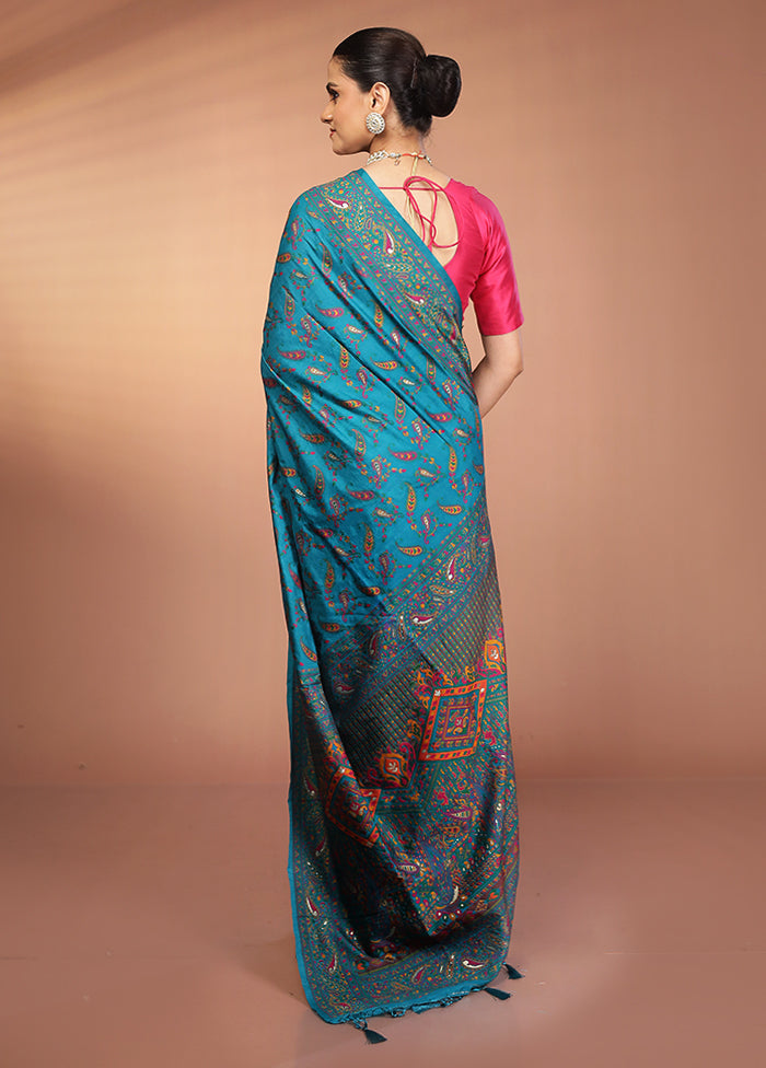 Green Dupion Silk Saree With Blouse Piece