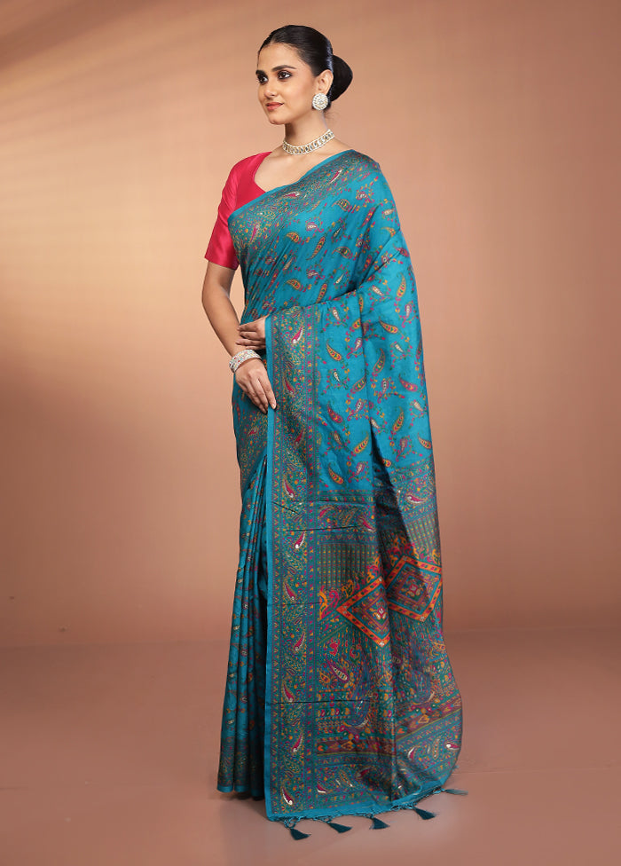 Green Dupion Silk Saree With Blouse Piece