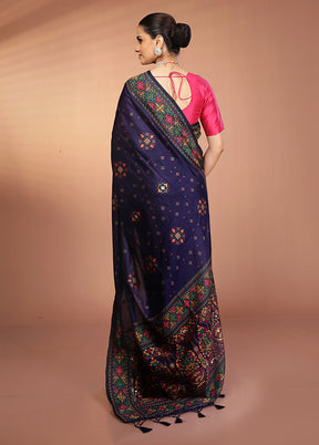Blue Dupion Silk Saree With Blouse Piece