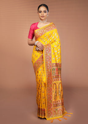 Yellow Dupion Silk Saree With Blouse Piece