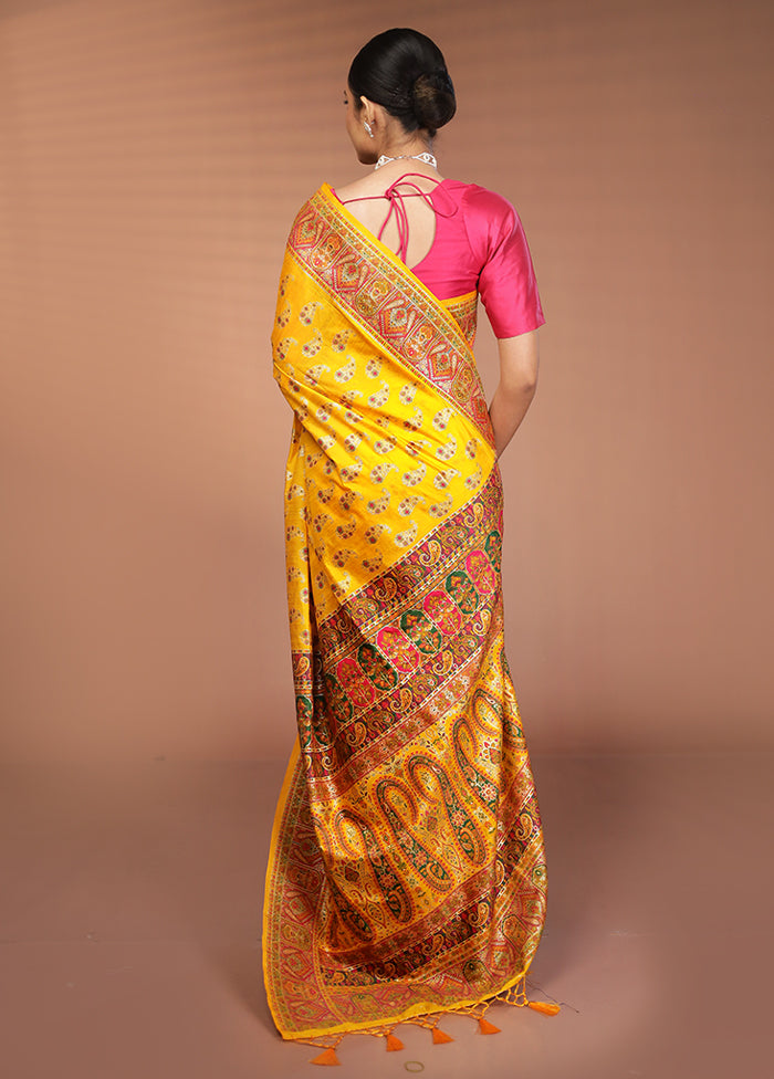 Yellow Dupion Silk Saree With Blouse Piece