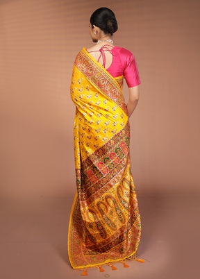 Yellow Dupion Silk Saree With Blouse Piece