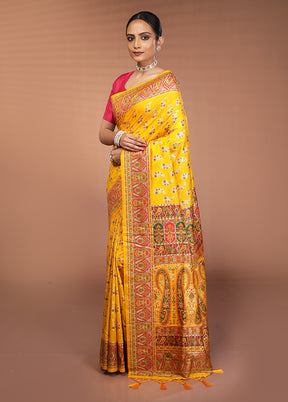 Yellow Dupion Silk Saree With Blouse Piece