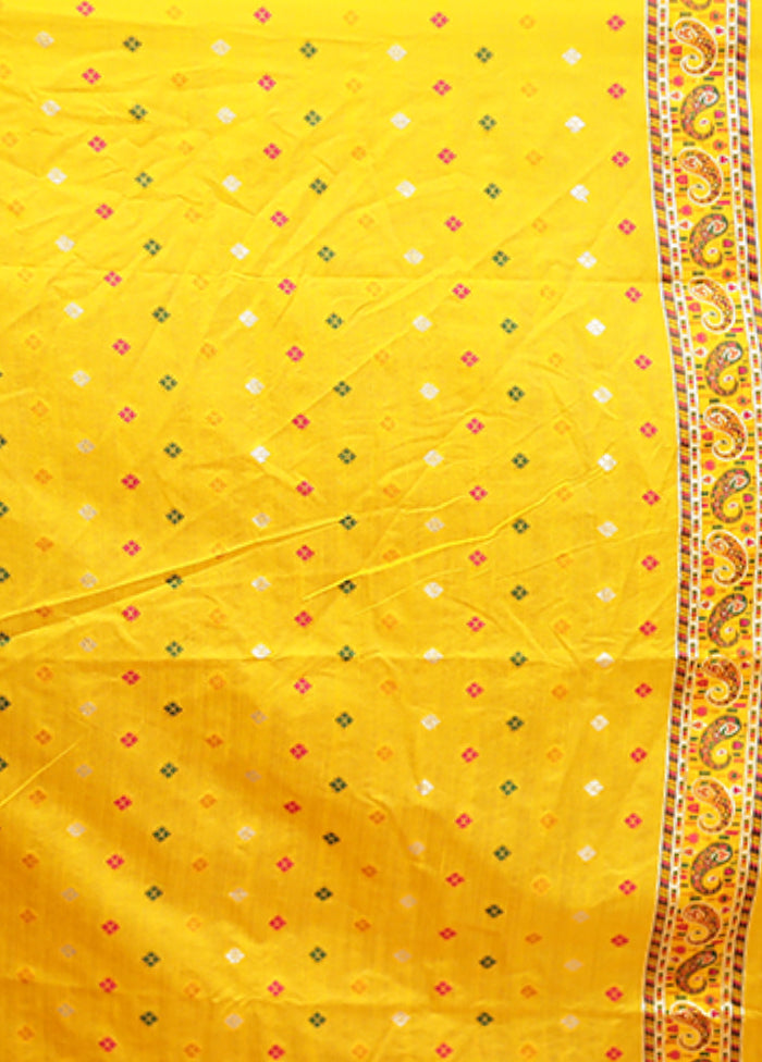Yellow Dupion Silk Saree With Blouse Piece