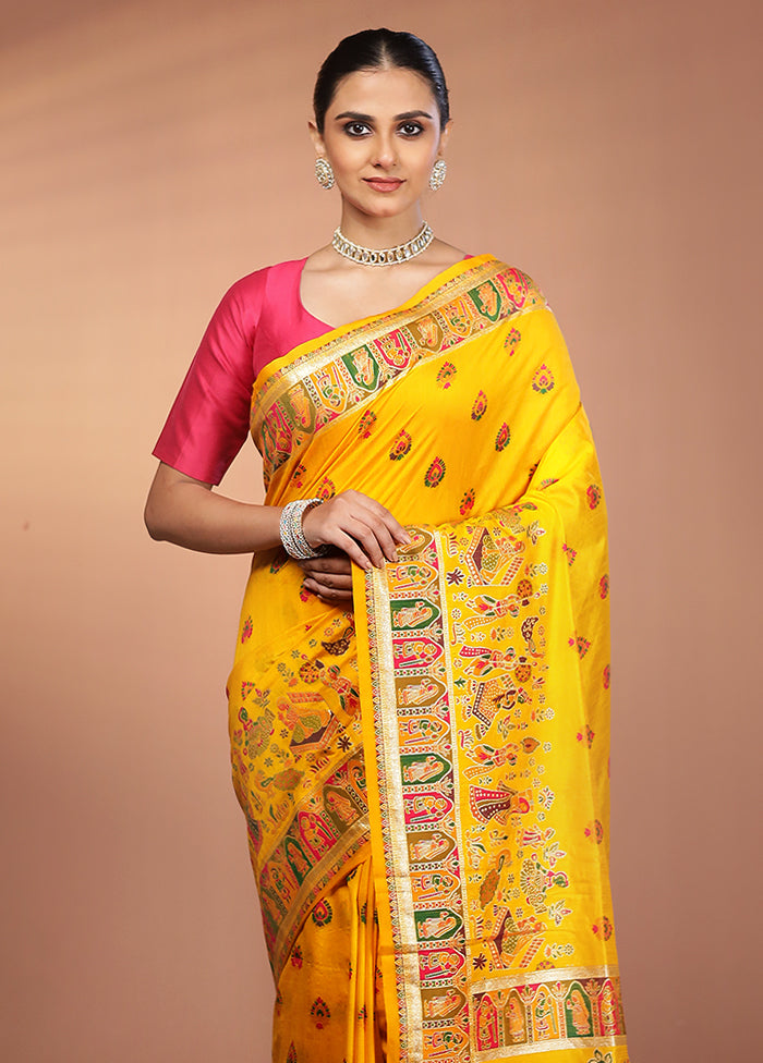 Yellow Dupion Silk Saree With Blouse Piece