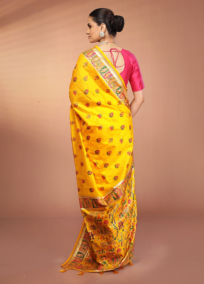 Yellow Dupion Silk Saree With Blouse Piece