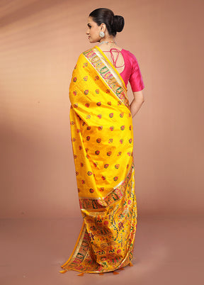 Yellow Dupion Silk Saree With Blouse Piece