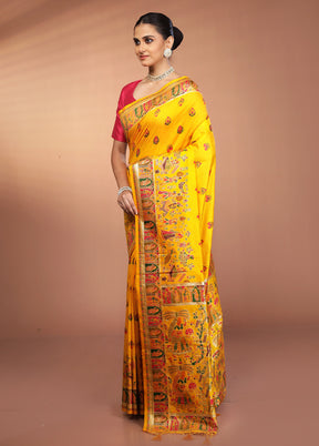 Yellow Dupion Silk Saree With Blouse Piece