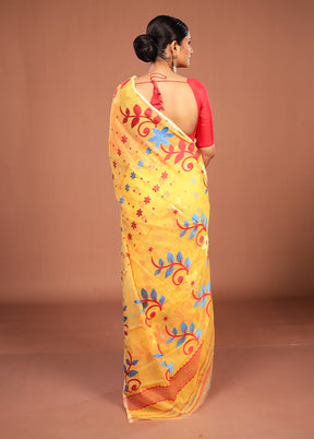 Yellow Jamdani Cotton Saree Without Blouse Piece