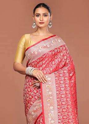 Red Handloom Tanchoi Pure Silk Saree With Blouse Piece