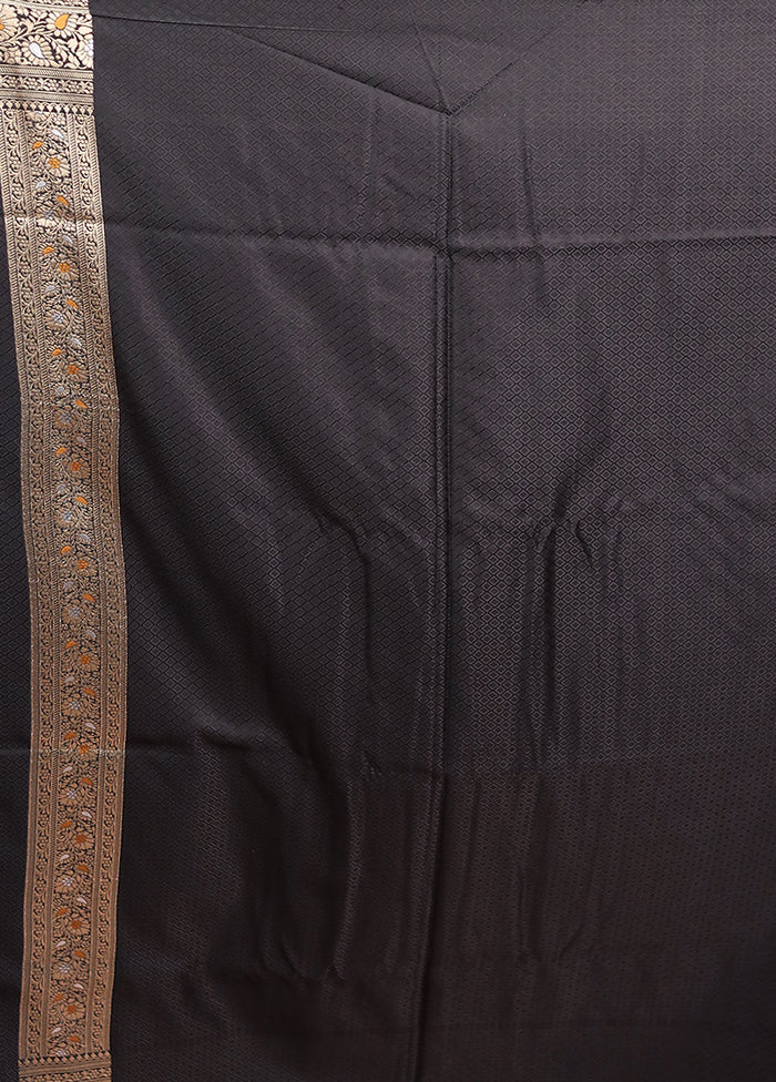 Black Handloom Tanchoi Pure Silk Saree With Blouse Piece