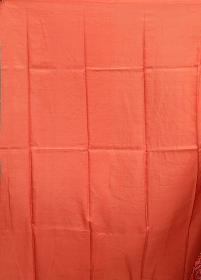 Orange Handloom Printed Pure Silk Saree Without Blouse Piece