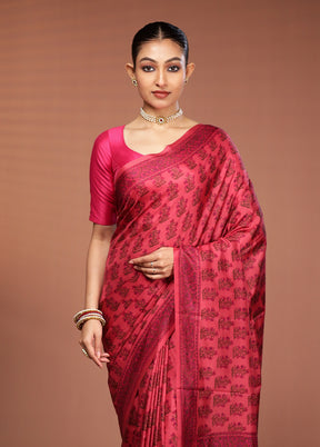 Red Printed Pure Silk Saree Without Blouse Piece