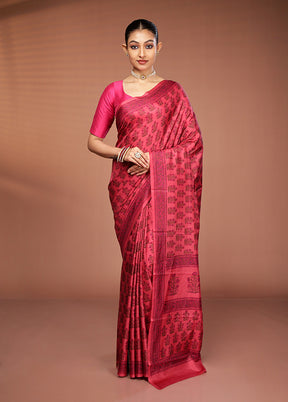 Red Printed Pure Silk Saree Without Blouse Piece