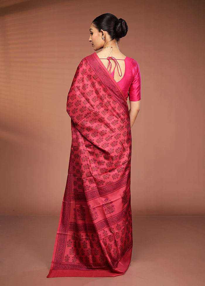 Red Printed Pure Silk Saree Without Blouse Piece