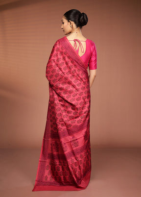 Red Printed Pure Silk Saree Without Blouse Piece
