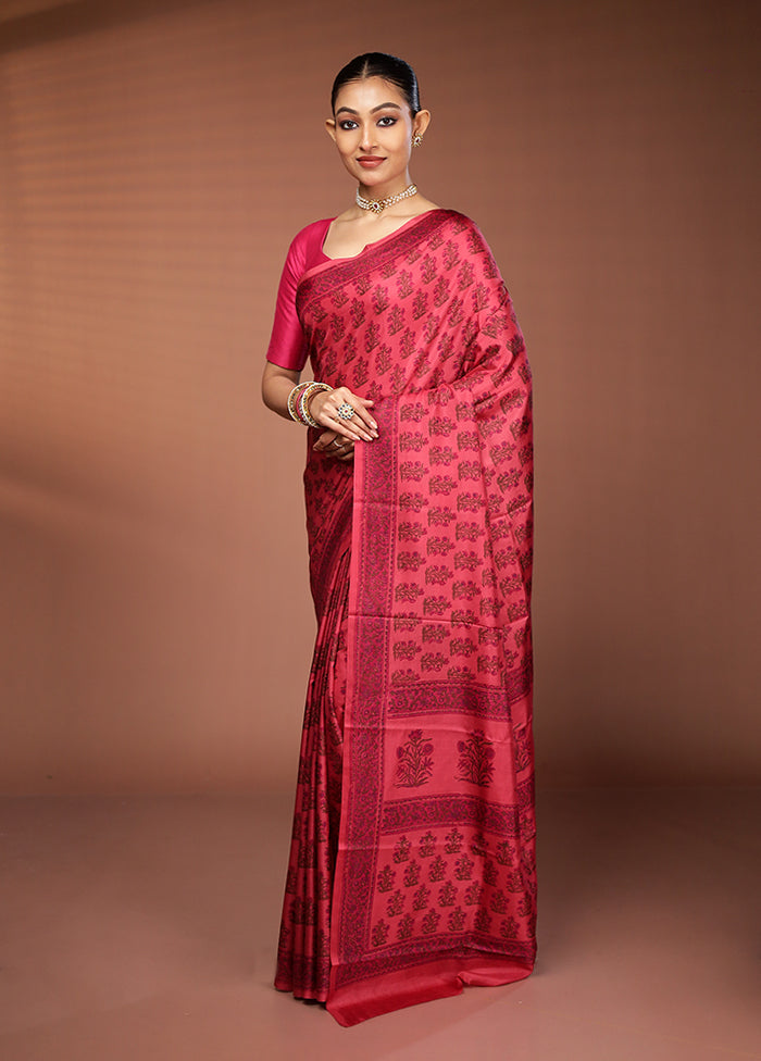 Red Printed Pure Silk Saree Without Blouse Piece