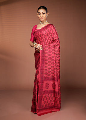 Red Printed Pure Silk Saree Without Blouse Piece