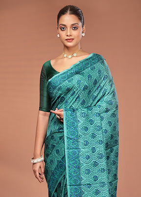 Green Printed Pure Silk Saree Without Blouse Piece