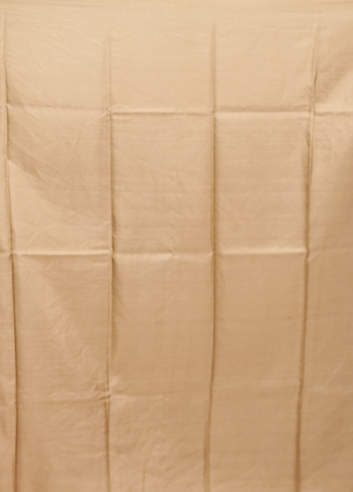 Cream Handloom Printed Pure Silk Saree Without Blouse Piece