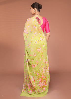 Green Handloom Chiffon Pure Silk Saree With Blouse Piece