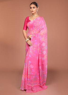 Pink Handloom Chiffon Pure Silk Saree With Blouse Piece