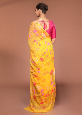 Yellow Handloom Chiffon Pure Silk Saree With Blouse Piece