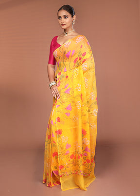 Yellow Handloom Chiffon Pure Silk Saree With Blouse Piece