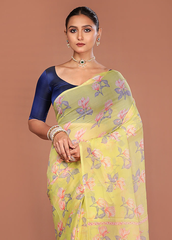 Green Handloom Chiffon Pure Silk Saree With Blouse Piece