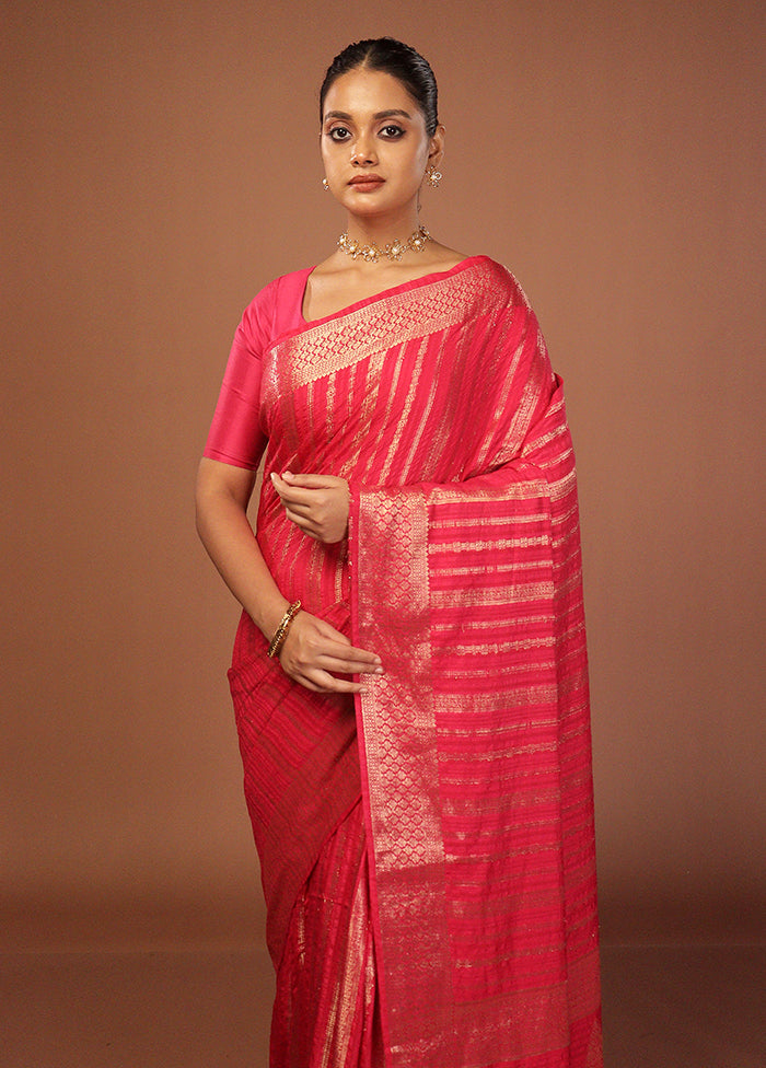 Red Dupion Silk Saree With Blouse Piece