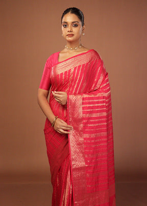 Red Dupion Silk Saree With Blouse Piece