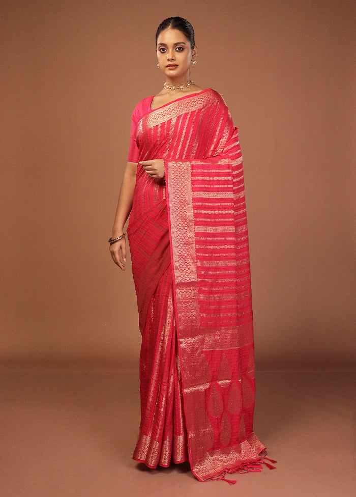 Red Dupion Silk Saree With Blouse Piece