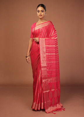 Red Dupion Silk Saree With Blouse Piece