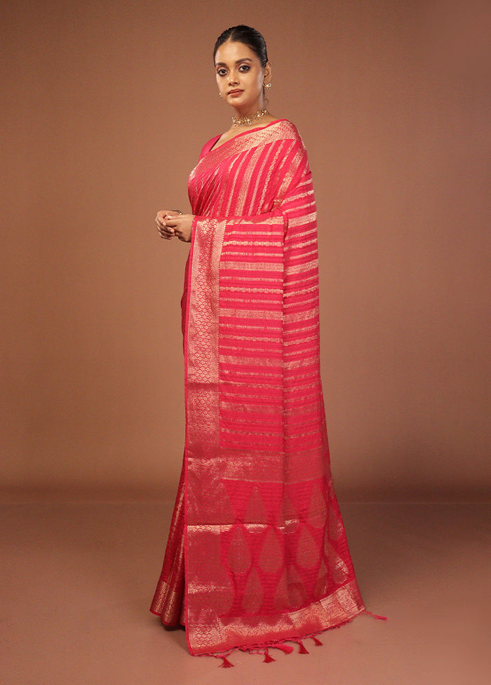 Red Dupion Silk Saree With Blouse Piece