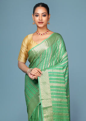 Green Dupion Silk Saree With Blouse Piece