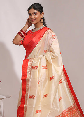 Cream Garad Pure Silk Saree Without Blouse Piece