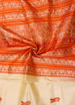 Cream Garad Pure Silk Saree Without Blouse Piece