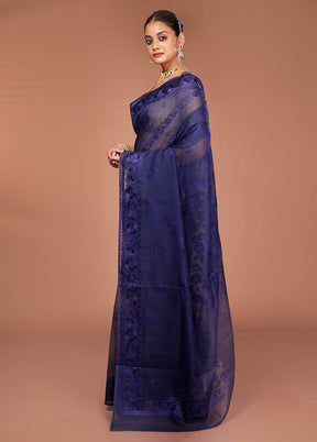 Blue Pure Cotton Saree With Blouse Piece