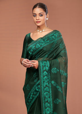 Green Pure Cotton Saree With Blouse Piece