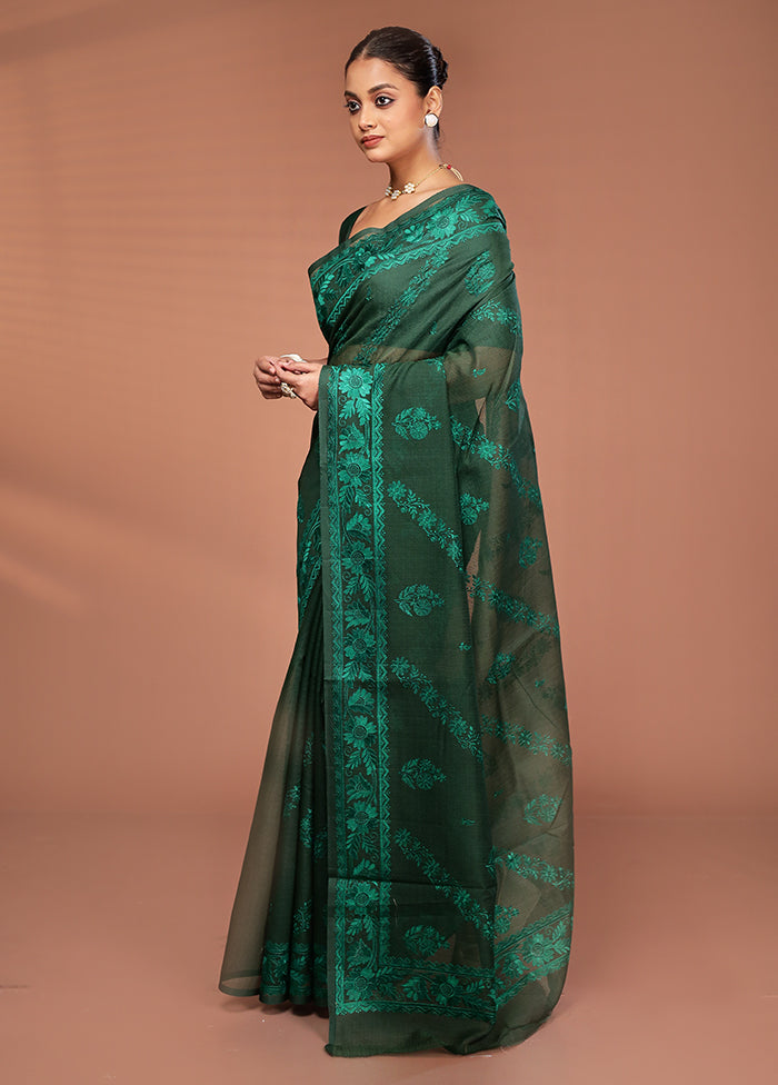 Green Pure Cotton Saree With Blouse Piece
